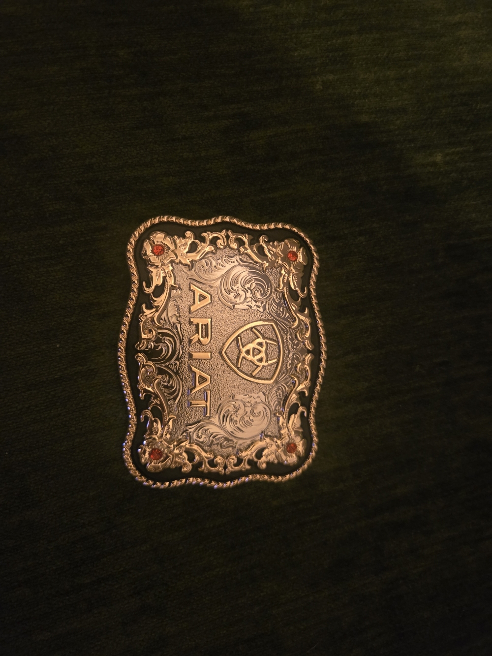 Ariat Western Belt Buckle - Silver with Red Accents - Picture 1 of 4